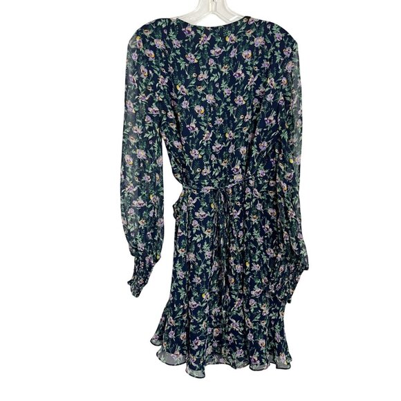 Bardot Miley Mini Floral Wrap Dress Long Sleeve Navy Feminine - Size US 8 Medium - Picture 2 of 6